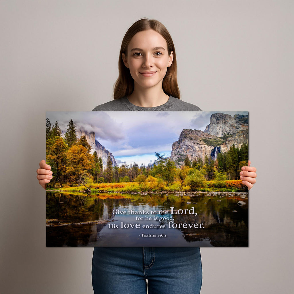 Christian Wall Art – Yosemite Photography Print | Psalm 136 Scripture Decor