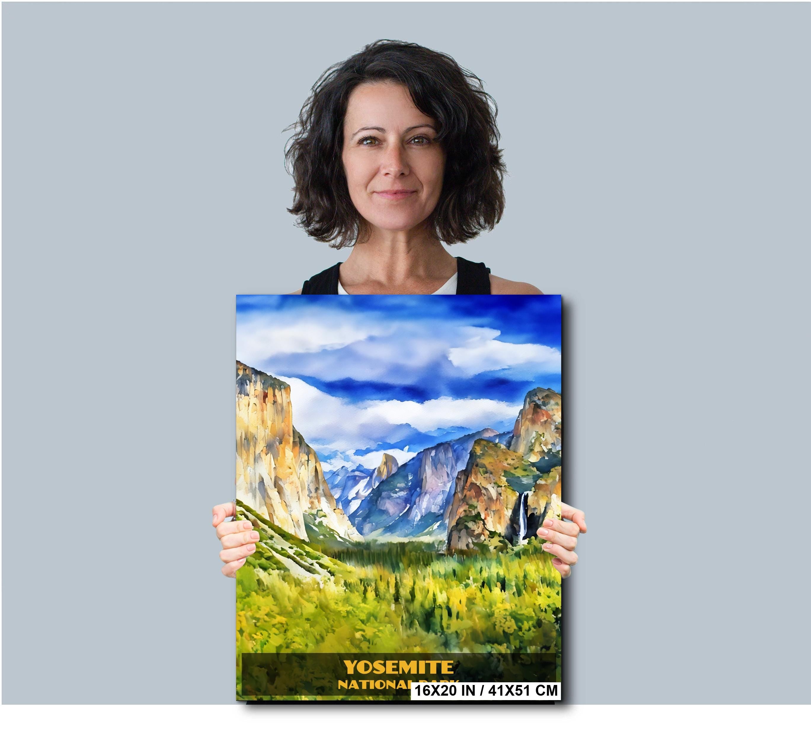 Yosemite Tunnel View: Watercolor-Stylized El Capitan & Half Dome Photography Wall Art