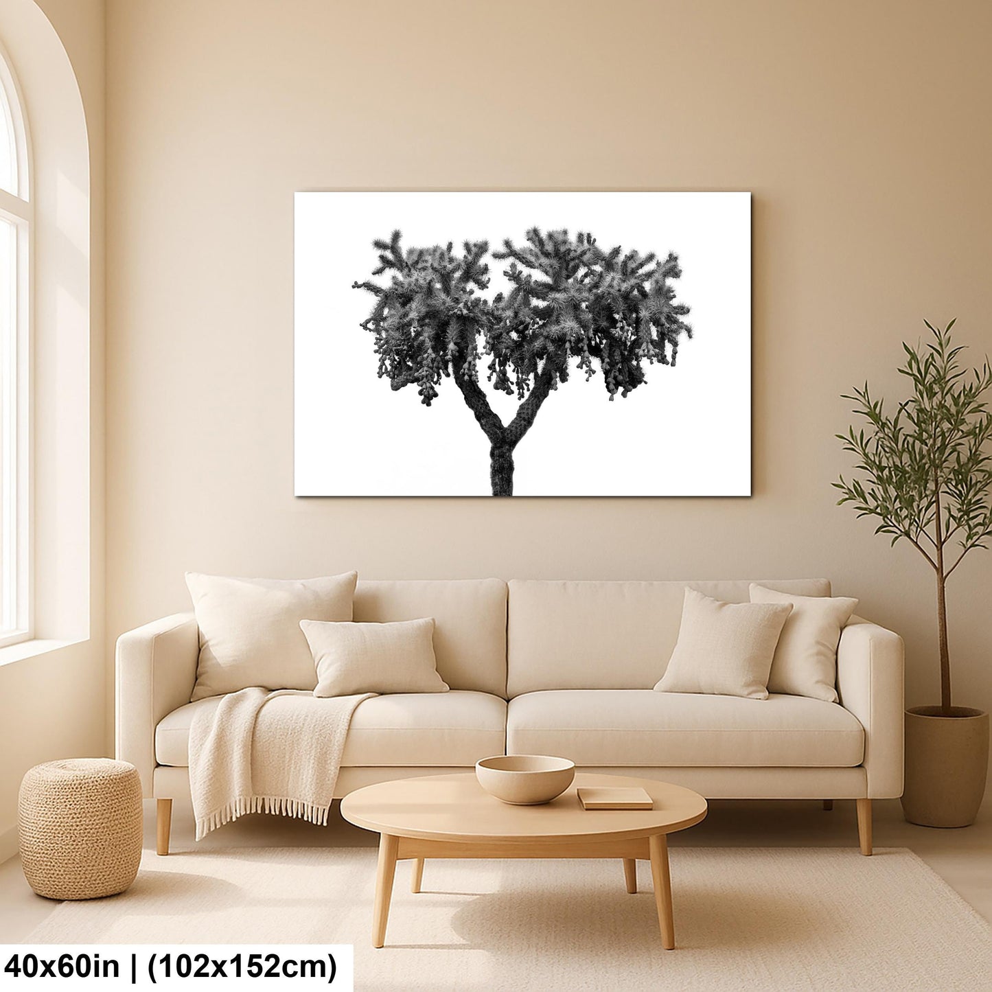 Black and White Cholla Cactus Print: Desert Minimalist Wall Decor