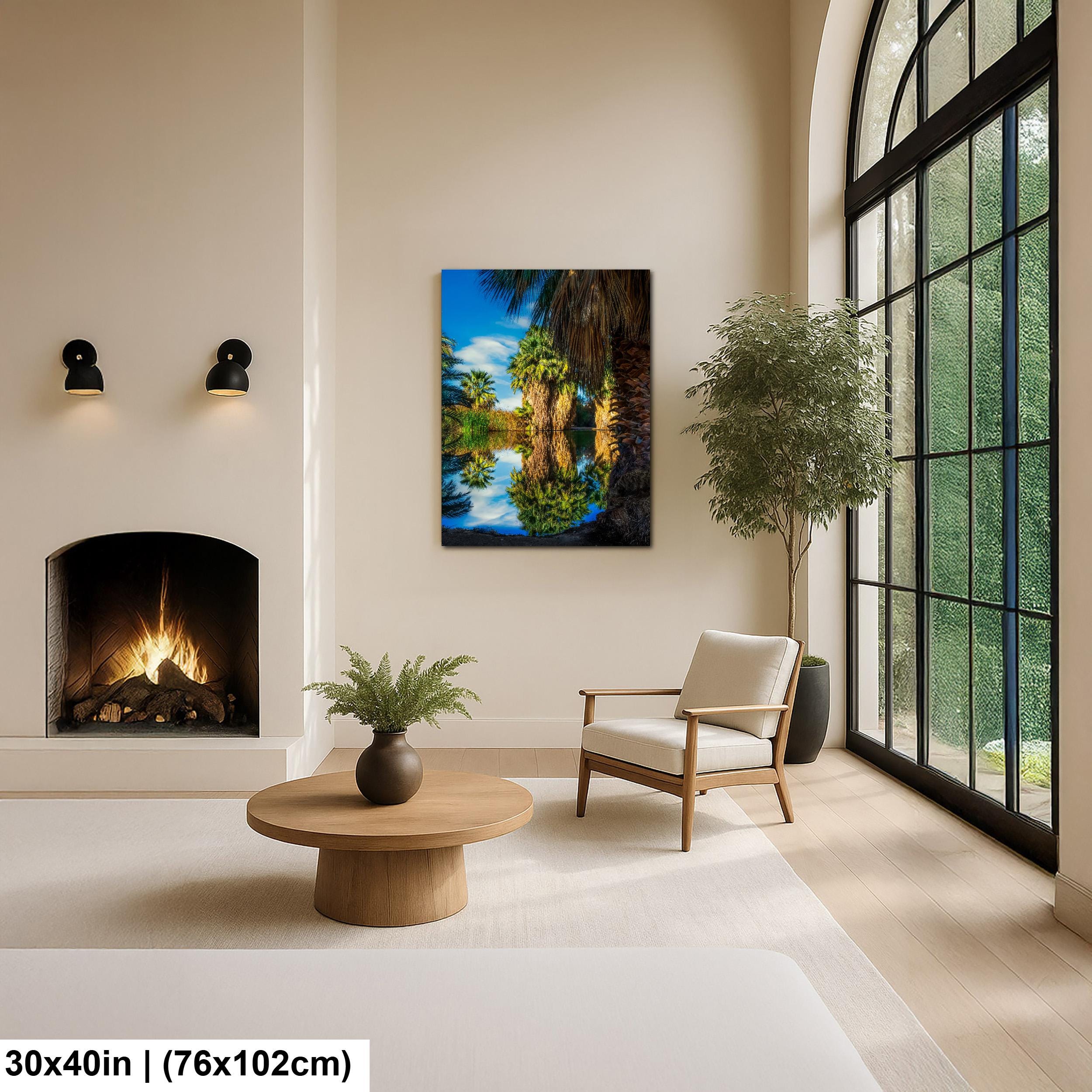 Oasis Reflections at California Hot Springs Palm Desert Photography Print, Desert Landscape Wall Art, Palm Tree Decor