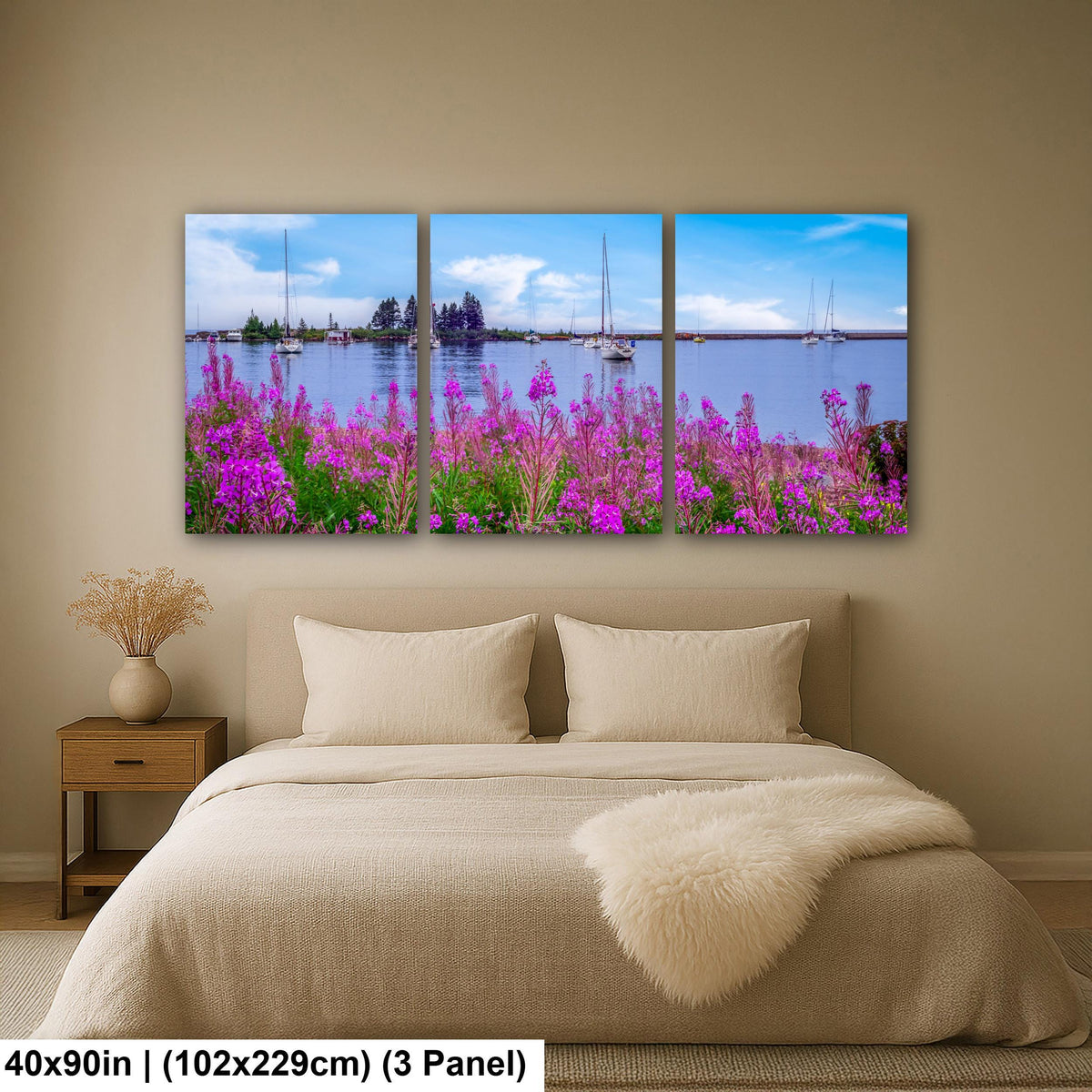 Coastal Wildflowers and Sailboats: Grand Marais Harbor Minnesota Wall Art