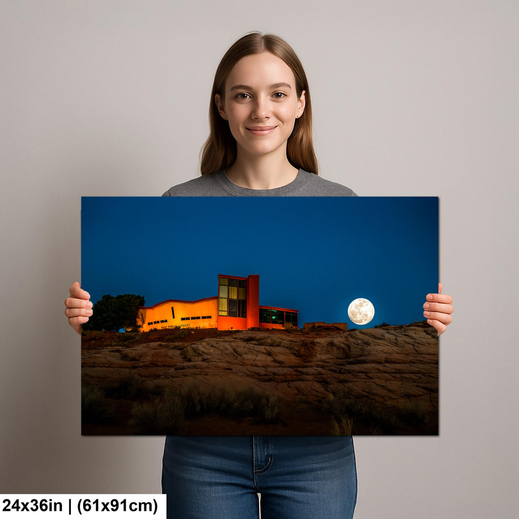Full Moon Over Page Public Library Arizona Photography Print, Horseshoe Bend Area Moonrise, Modern Architecture Landscape