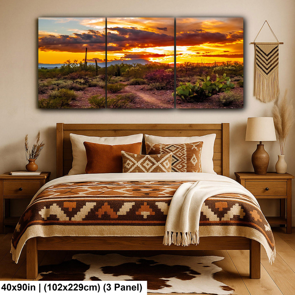 Fiery Sonoran Desert Sunset with Cactus, Tucson Mountain Park Arizona Photography Wall Art