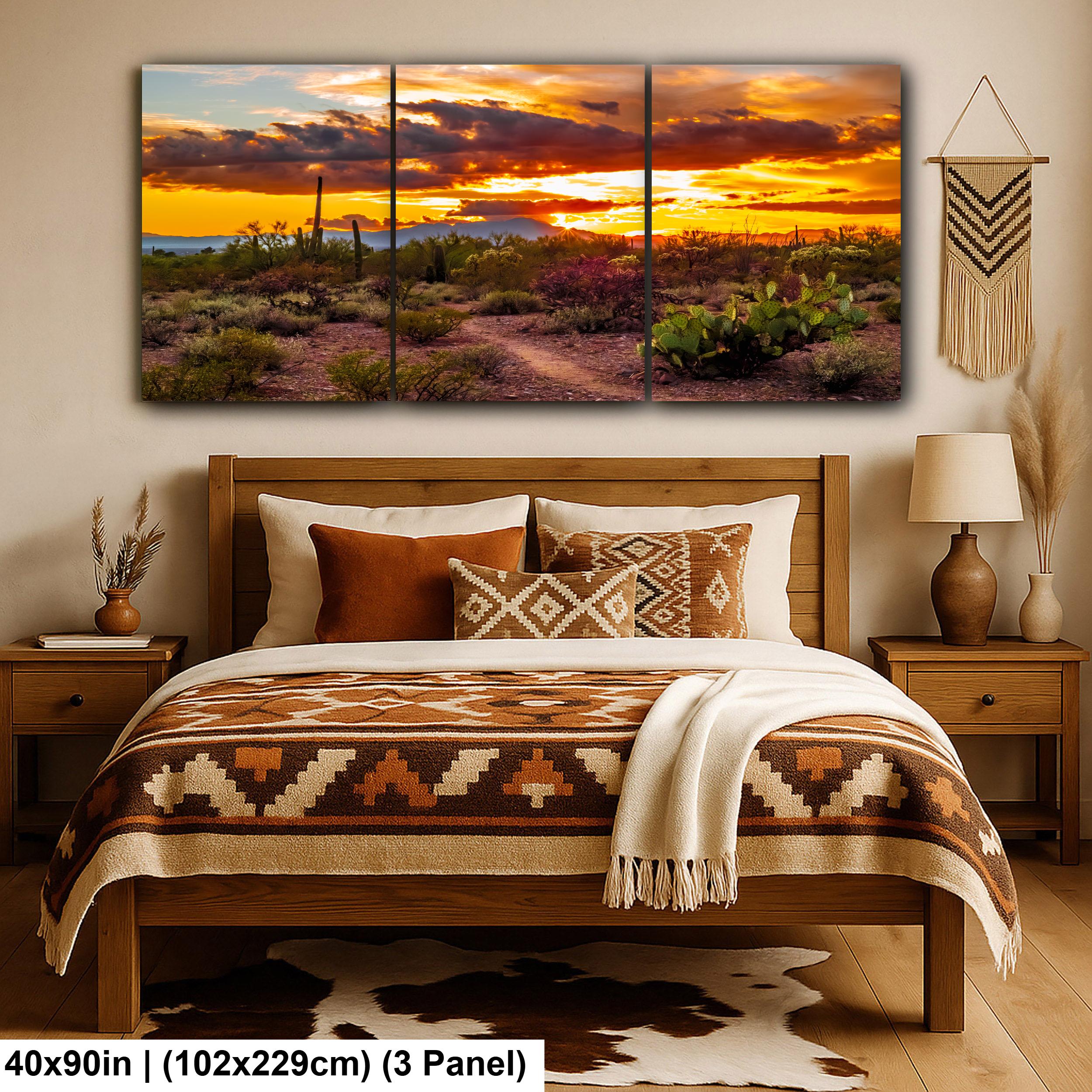 Fiery Sonoran Desert Sunset with Cactus, Tucson Mountain Park Arizona Photography Wall Art