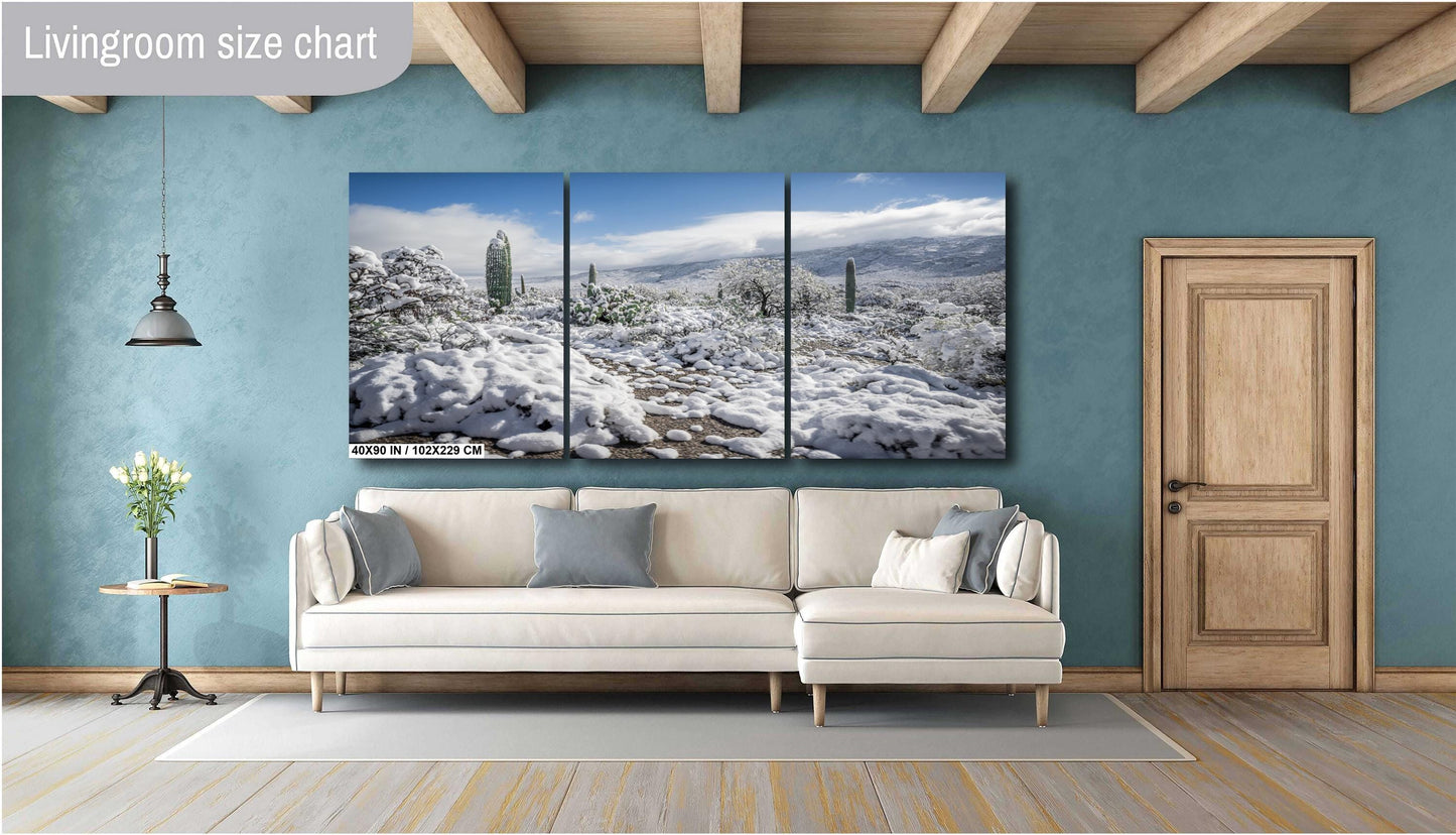 Saguaro Winter Wall Art - Desert Snowfall Art | Tucson Cactus Print Canvas
