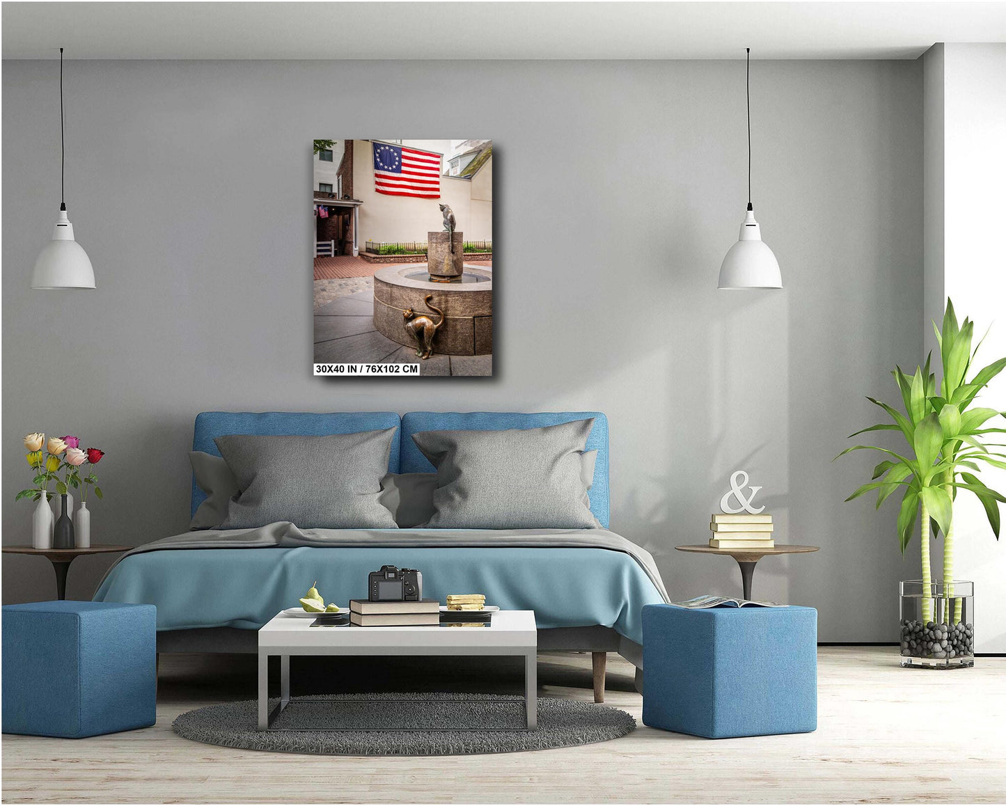 Betsy Ross Home Cat Statue Print: Philadelphia Patriotic Wall Art
