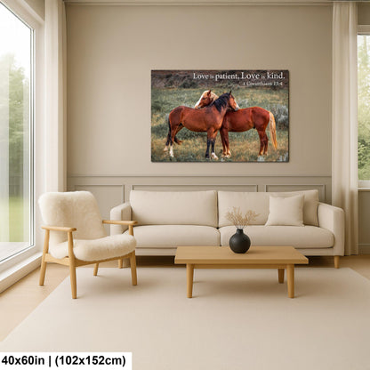 1 Corinthians 13:4 Love Is Patient Love Is Kind Bible Quote, Wild Horses Photography Print, Christian Wall Decor
