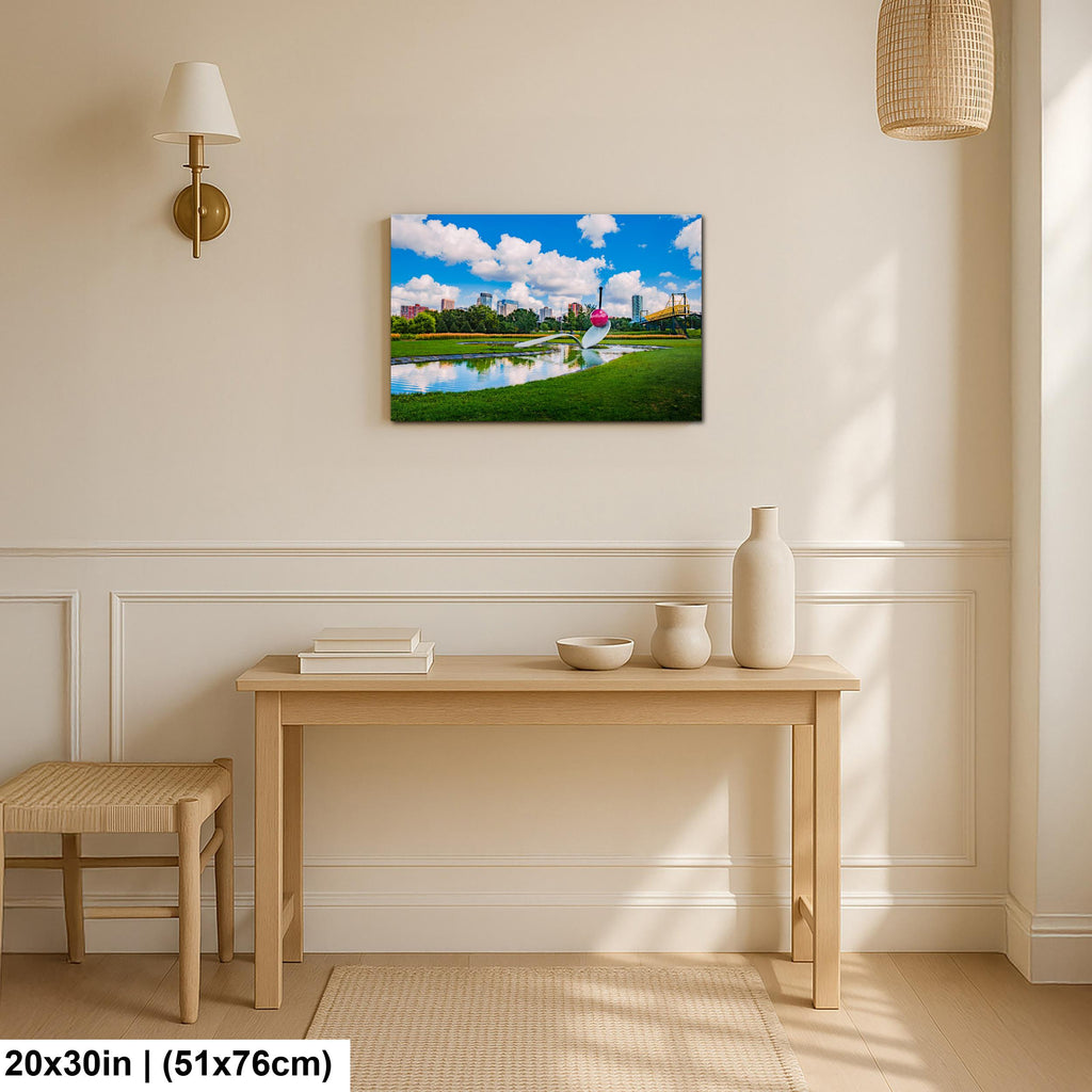 Spoonbridge and Cherry Sculpture Minneapolis Skyline Photography Print, Minnesota Walker Art Center, Modern Art Wall Decor