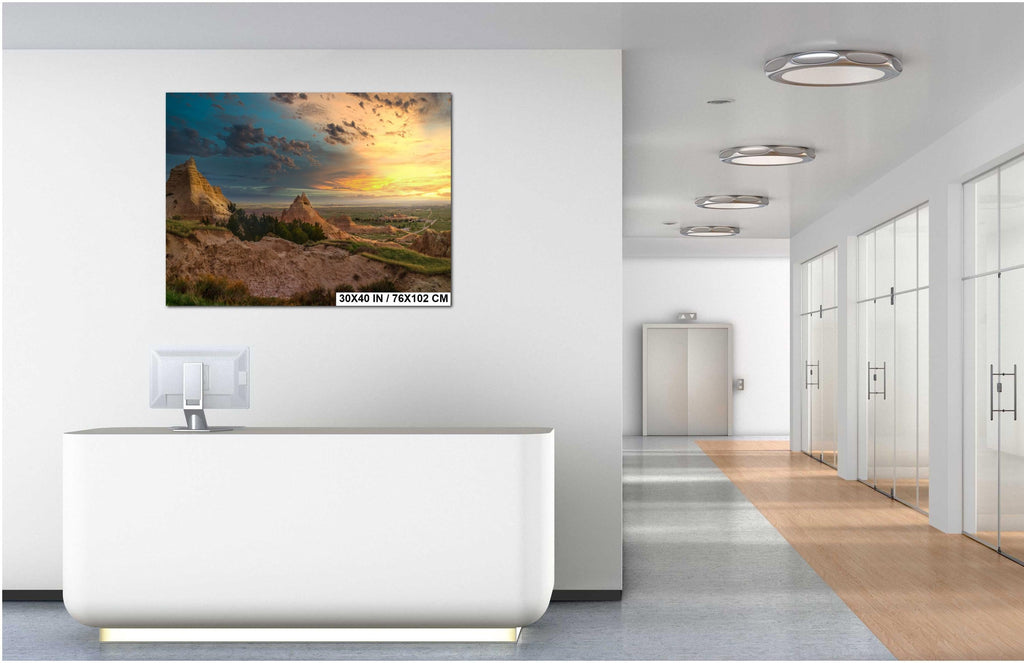 Badlands National Park Sunset Over Pinnacles Prairie Rugged Terrain South Dakota Wall Art