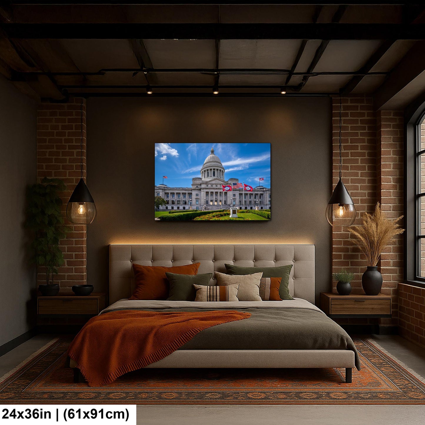 Arkansas State Capitol with Flags, Little Rock Arkansas, Photography Print Wall Art