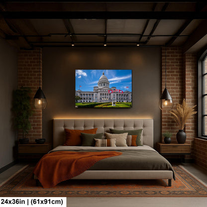 Arkansas State Capitol with Flags, Little Rock Arkansas, Photography Print Wall Art