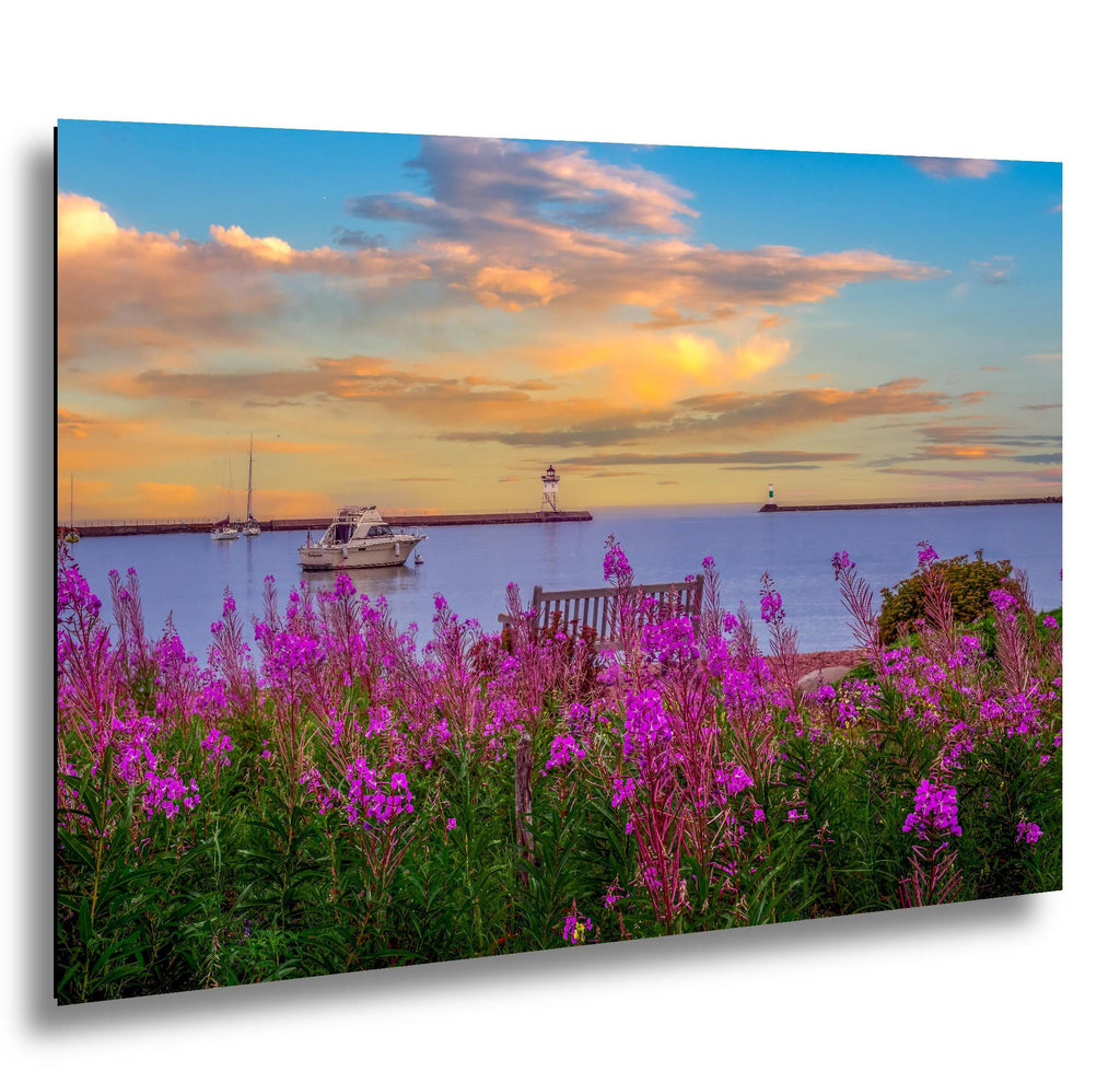 Purple Rosebay: Grand Marais Harbor Minnesota Coastal Photography Wall Art