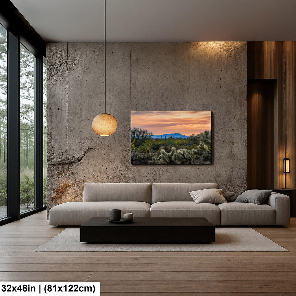 Sonoran Desert Sunset with Saguaros and Cholla, Tucson Arizona Photography Print