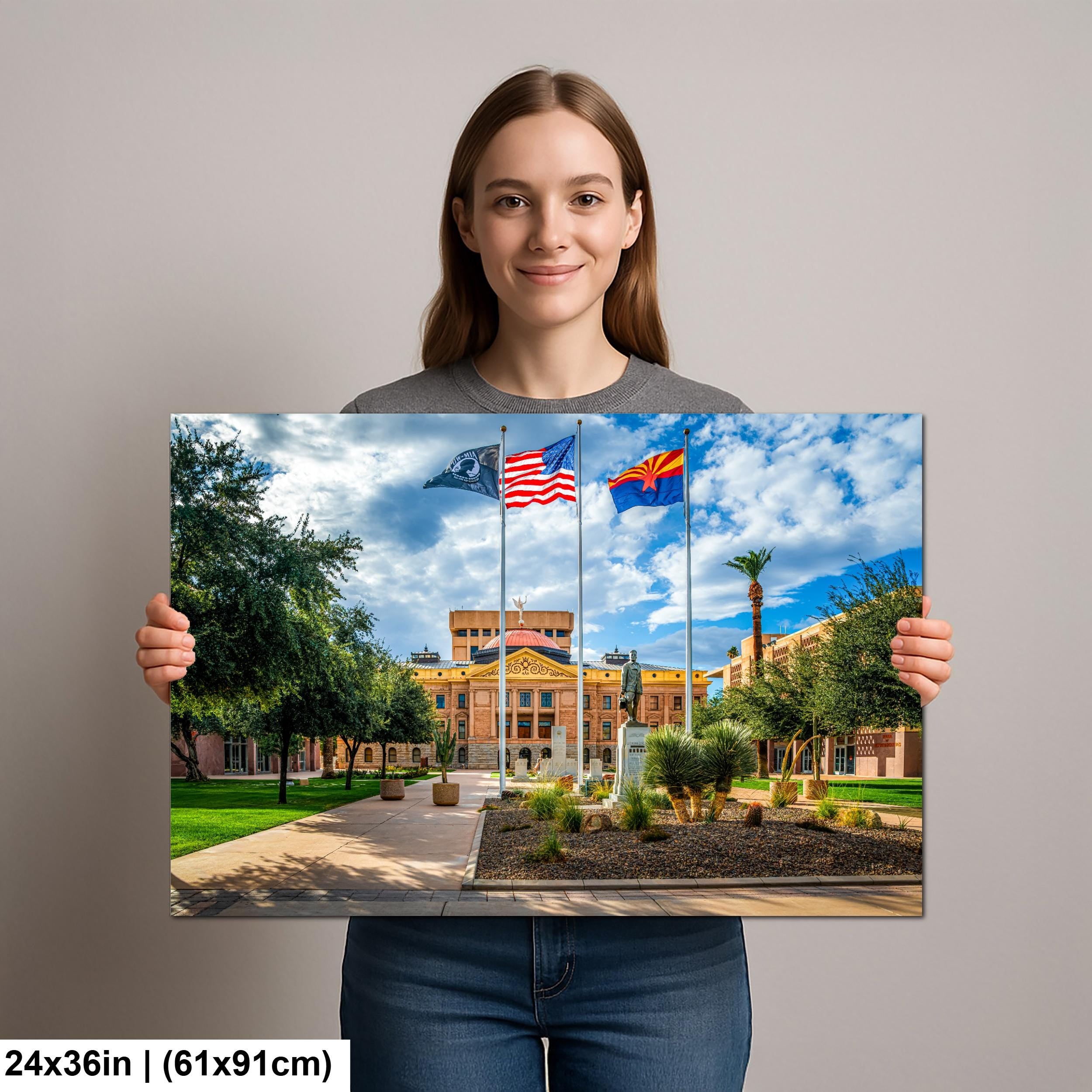 Arizona State Capitol with Flags Photography Print, Phoenix Arizona Government Building, Southwestern Architecture