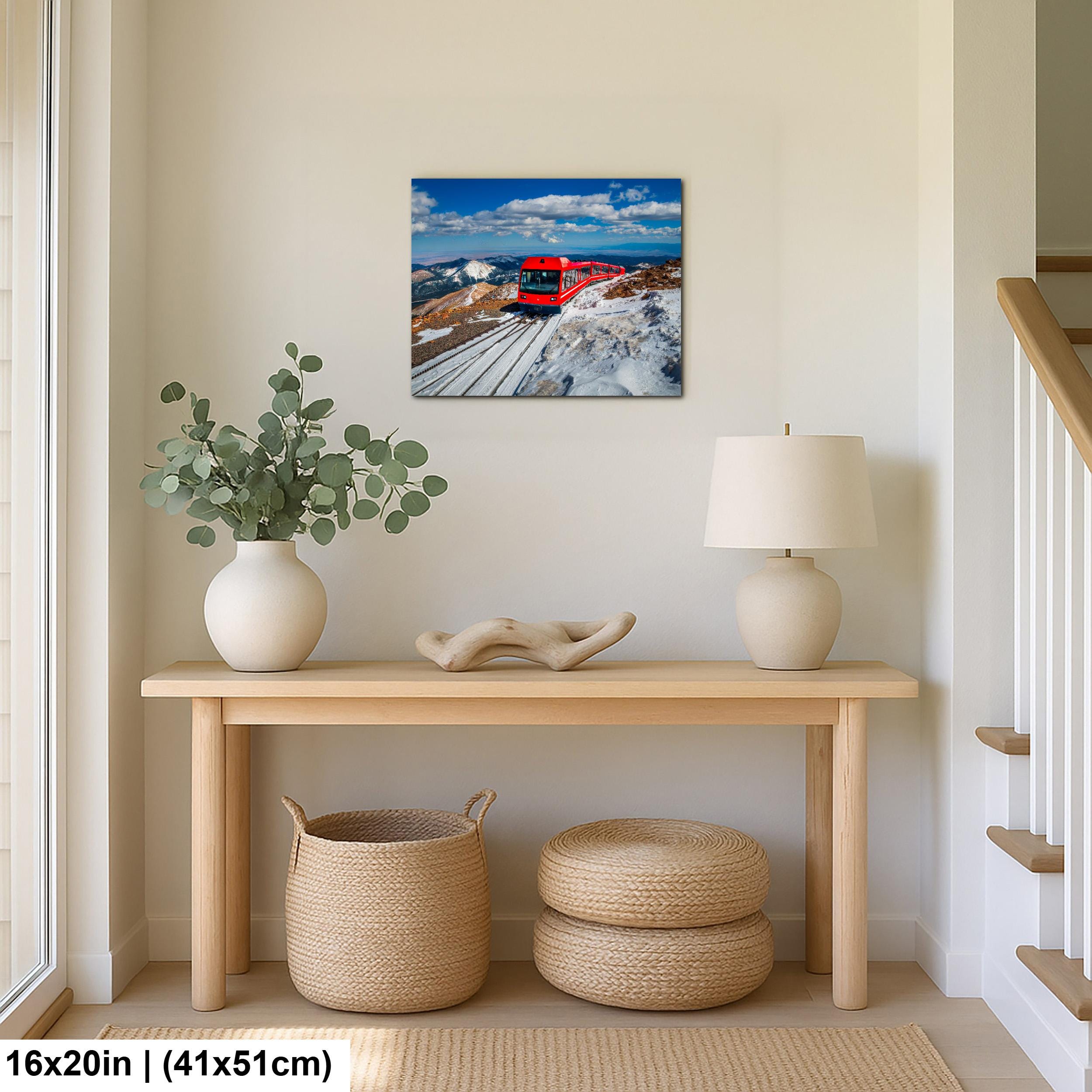Pikes Peak Cog Railway Photography Print, Colorado Springs Mountain Train, Red Railway Winter Landscape Wall Art Decor