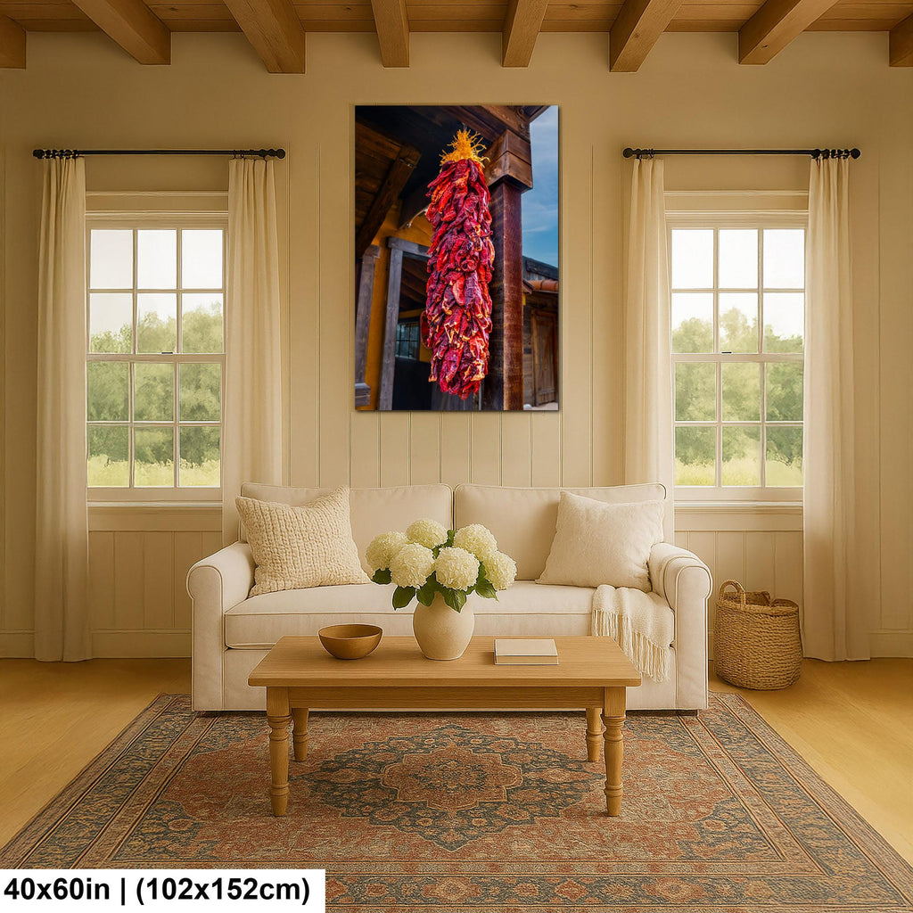 Sunlit Chile Ristra on Rustic Porch, Tombstone Arizona, Photography Wall Art