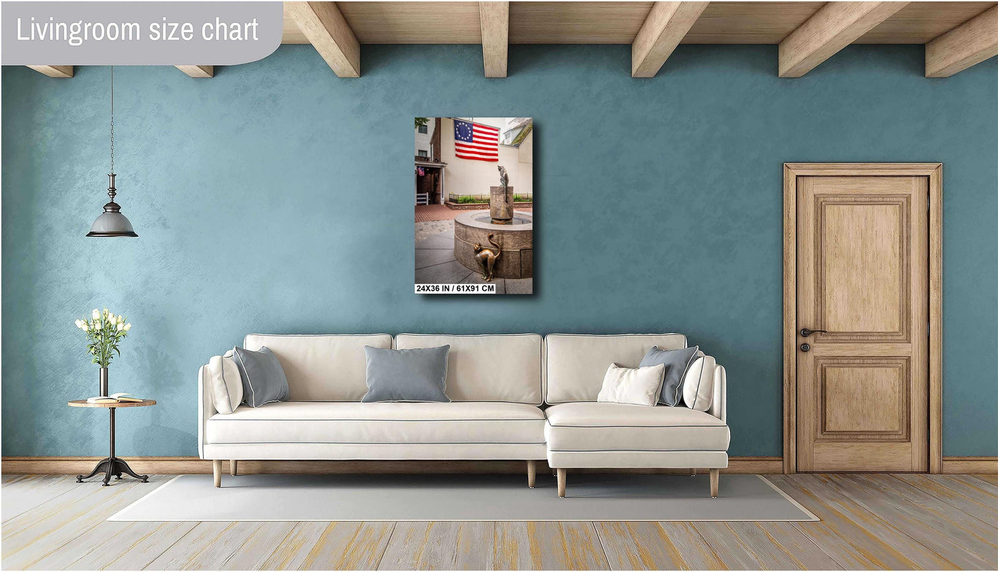Betsy Ross Home Cat Statue Print: Philadelphia Patriotic Wall Art