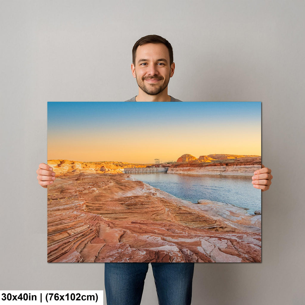 Glen Canyon Dam Lake Powell Golden Hour Print, Arizona Southwest Landscape Wall Art