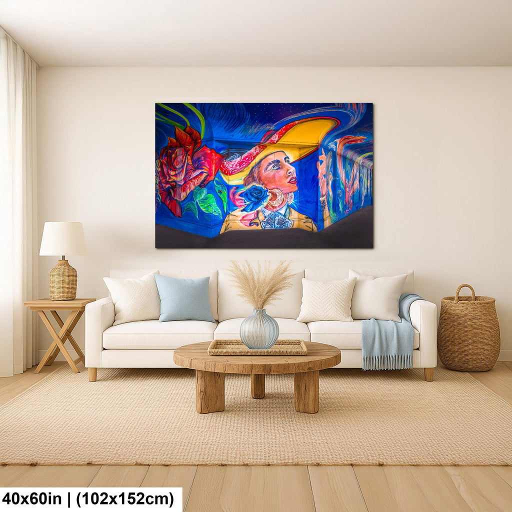 Tucson Mural - Whimsical Woman Mural With Hat, Photography Print Wall Art