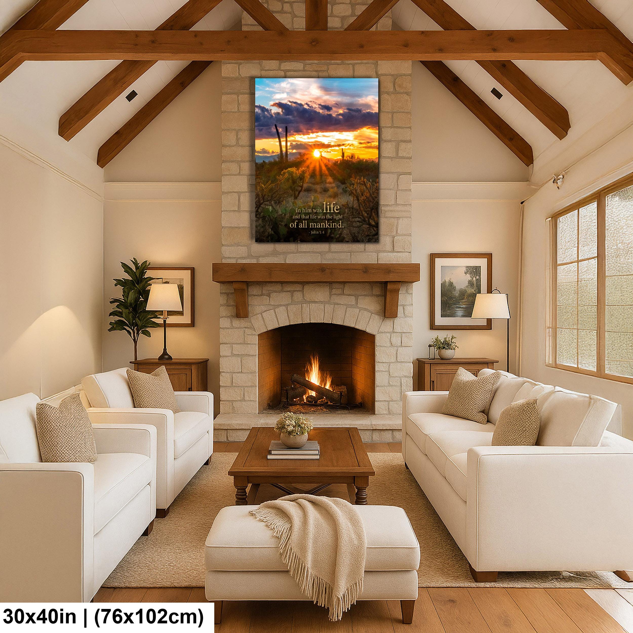 Christian Wall Art - John 1:4 Scripture Print | Arizona Desert Sunset Decor