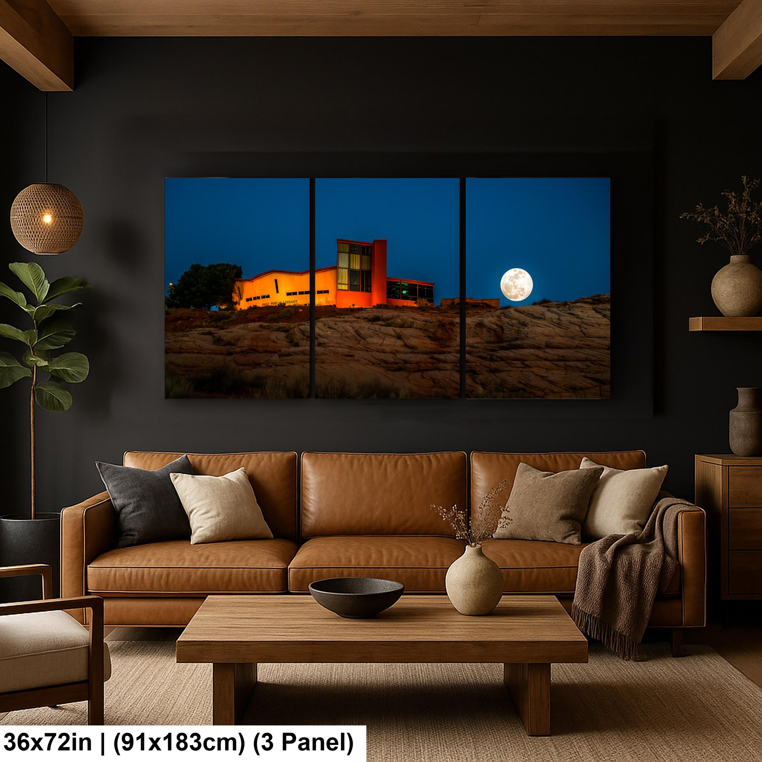 Full Moon Over Page Public Library Arizona Photography Print, Horseshoe Bend Area Moonrise, Modern Architecture Landscape