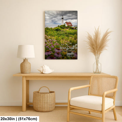 Lighthouse Wall Art – Portland Head Light Christian Wall Decor With Hebrews 13 8 Print