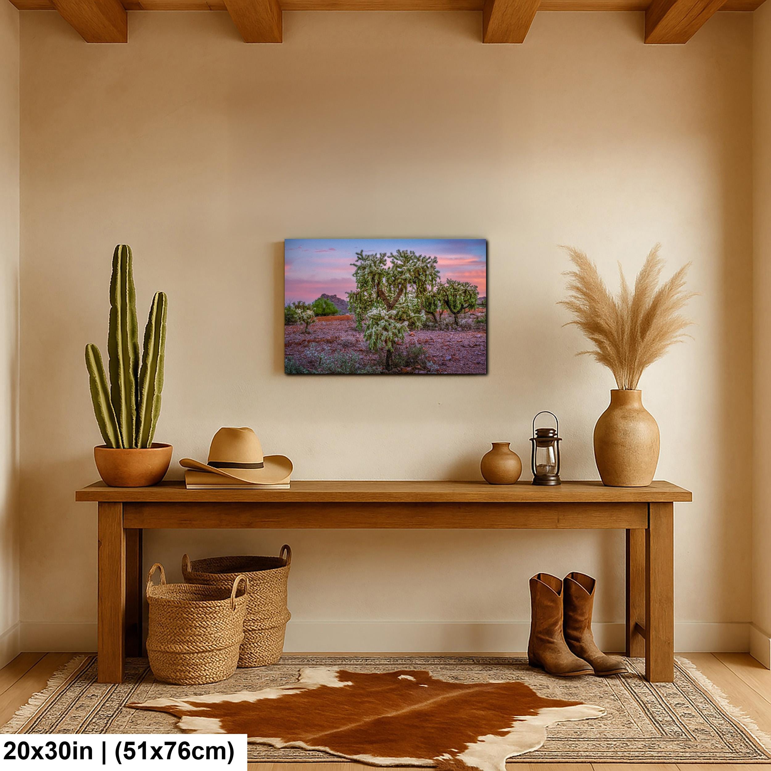 Cholla Cactus Sunset, Lost Dutchman State Park, Apache Junction Arizona Photography Wall Art
