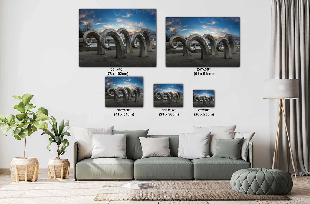 Seattle Waterfront Print: Salmon Waves Sculpture Modern Wall Art