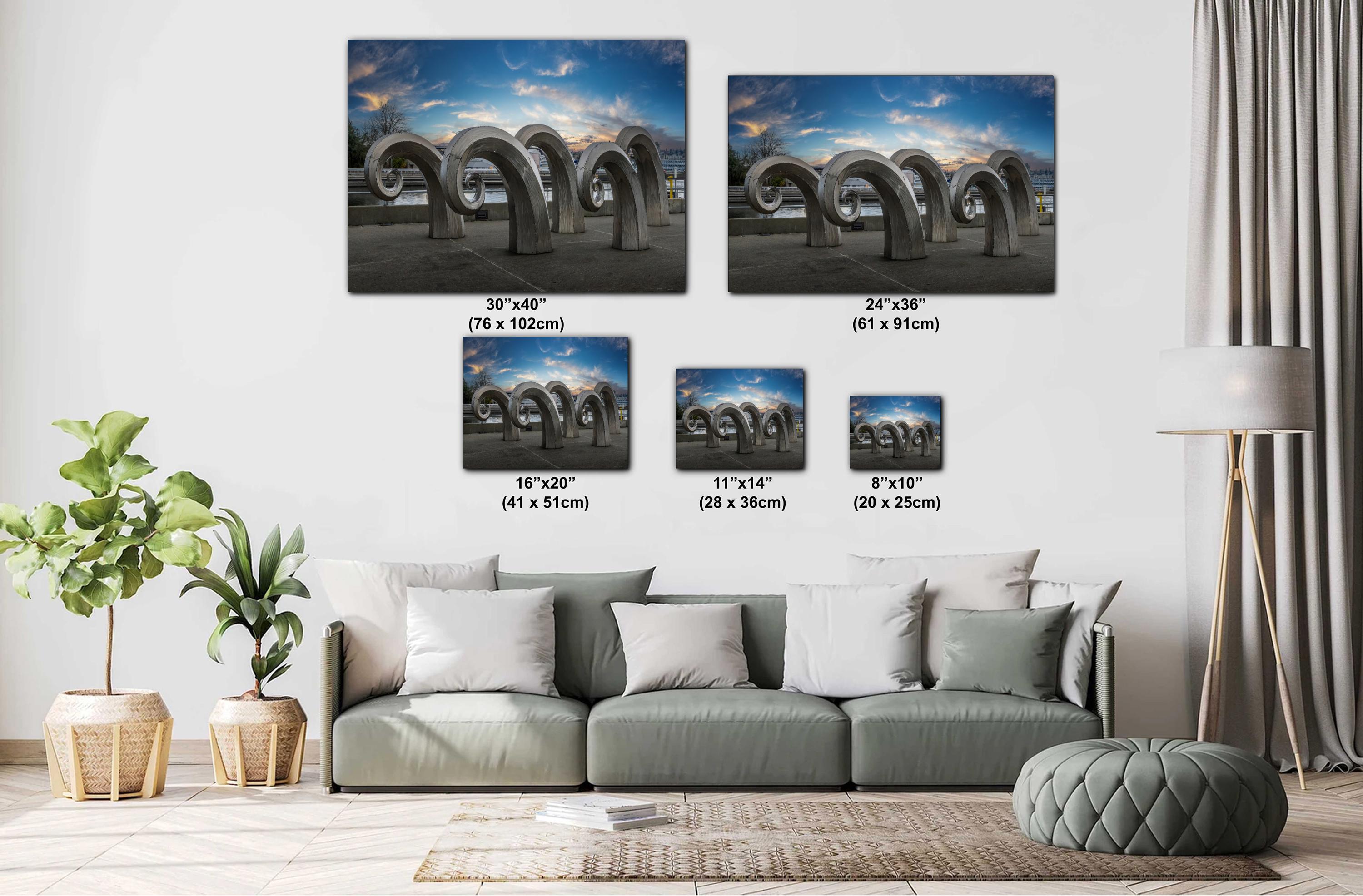 Seattle Waterfront Print: Salmon Waves Sculpture Modern Wall Art