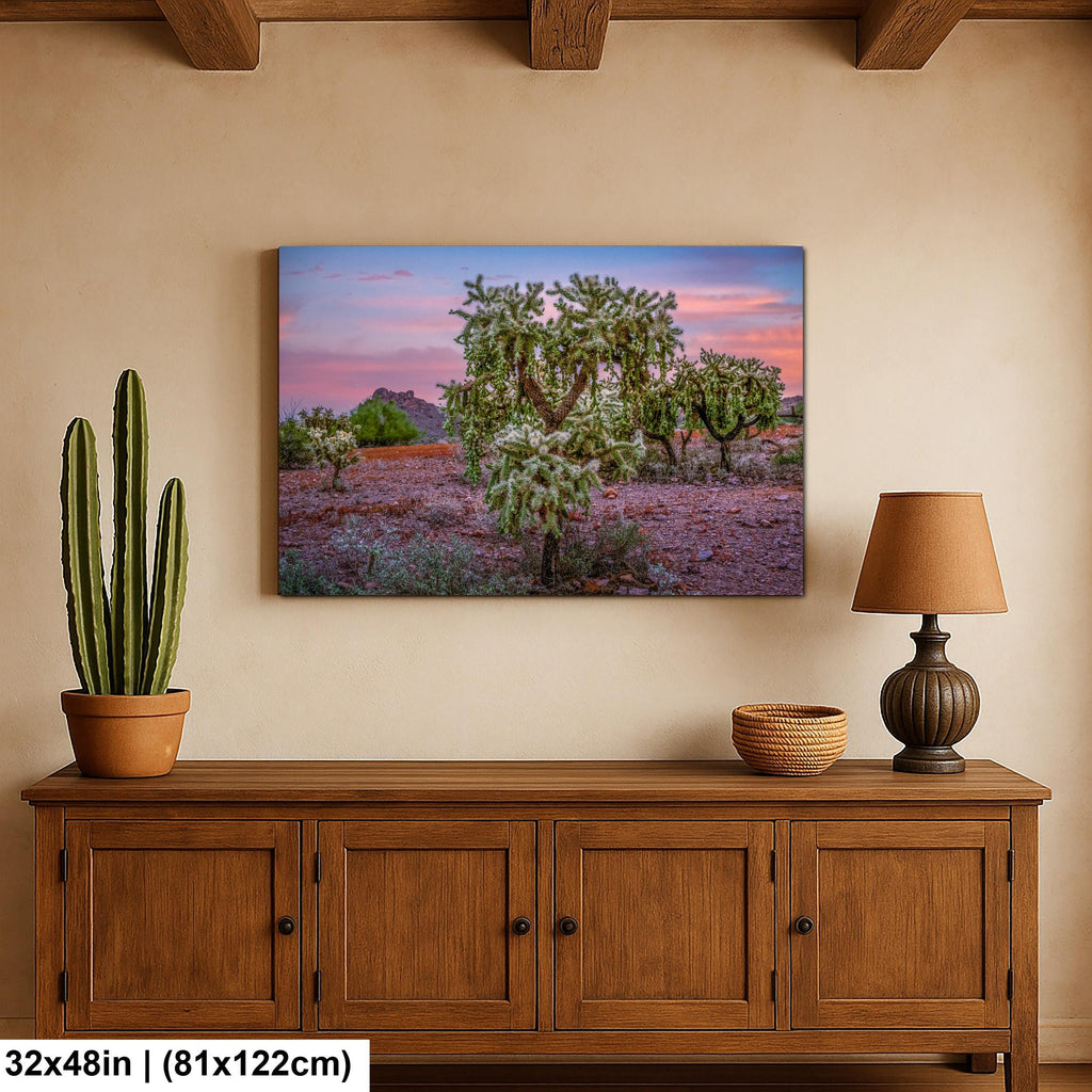 Cholla Cactus Sunset, Lost Dutchman State Park, Apache Junction Arizona Photography Wall Art
