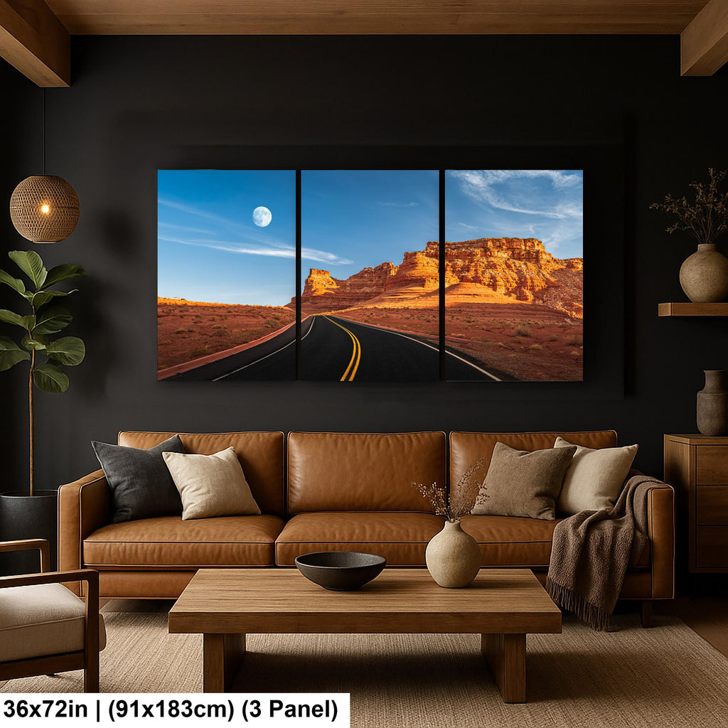Moonrise Over Red Cliffs Highway Page Arizona Photography Print, Desert Landscape Wall Art, Southwest Road Decor