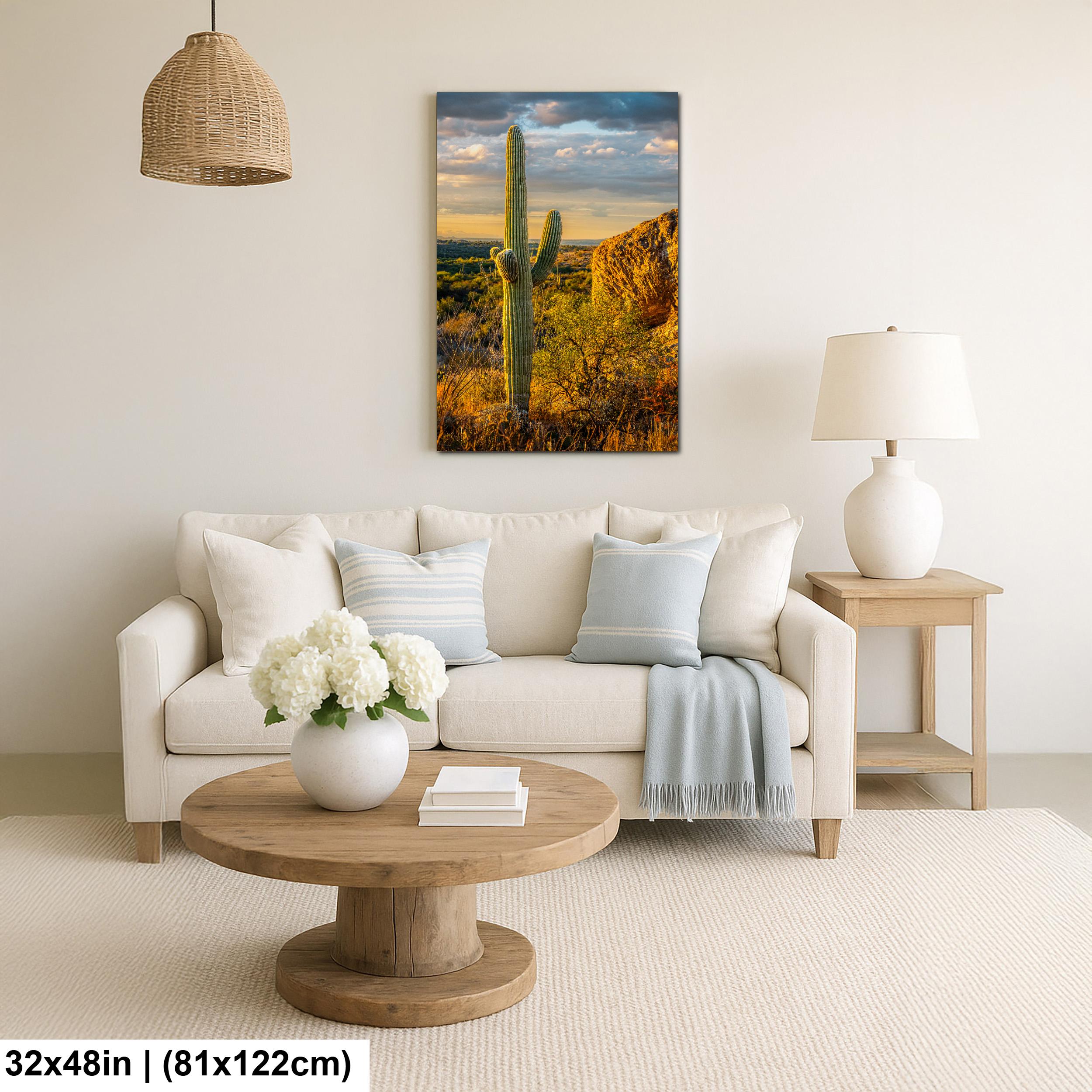 Golden Hour Saguaro Cactus, Sonoran Desert Arizona Sunset Wall Art, Southwestern Landscape Photography Print