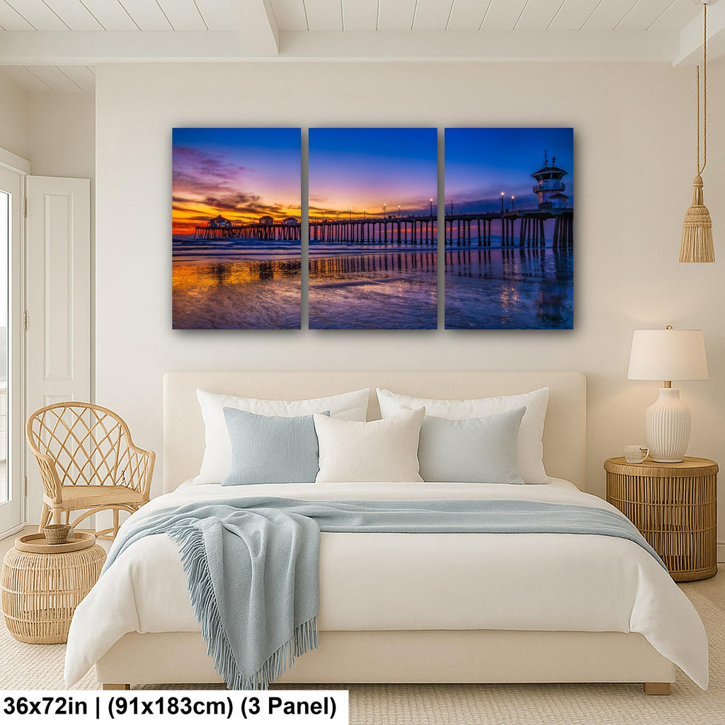 Pier at Dusk: Huntington Beach California Ocean Sunset Photography Wall Art