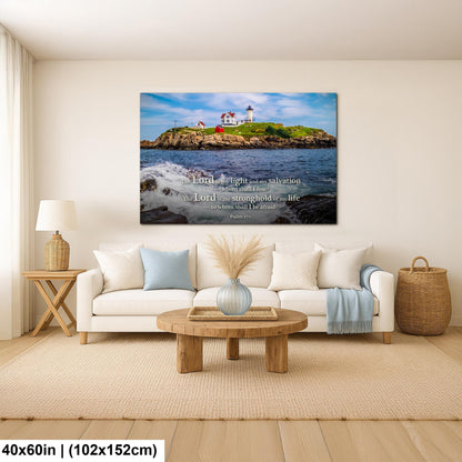 Lighthouse Wall Art – Cape Neddick Maine Lighthouse Print With Psalm 27 Scripture
