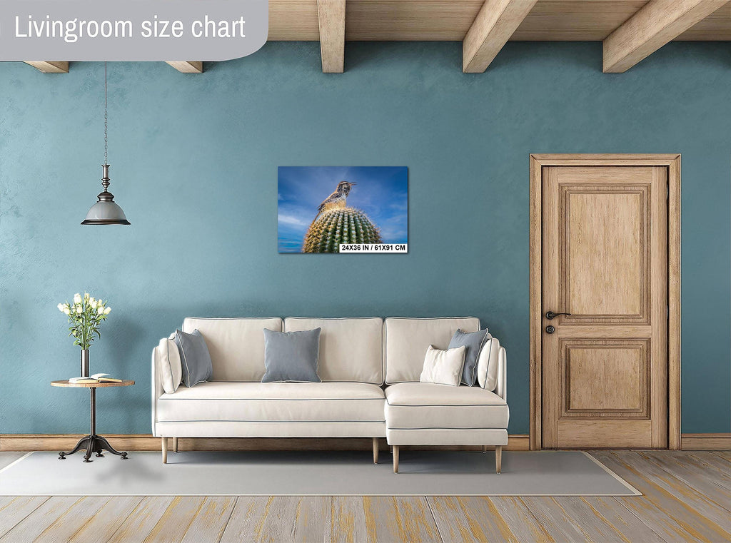 Cactus Wren on Saguaro Tucson Arizona Wildlife Nature Wall Art Photography Print, Sonoran Desert Bird Canvas Photo Blue Sky  Metal Decor