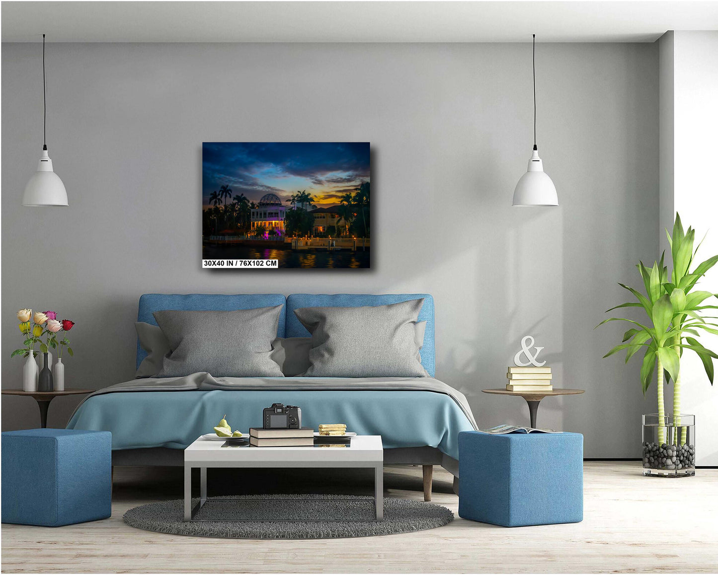 Miami Waterfront Mansion at Golden Hour: Biscayne Bay Florida Print Wall Art Photography Aluminum/Acrylic/Metal/Canvas Scenic Home Decor