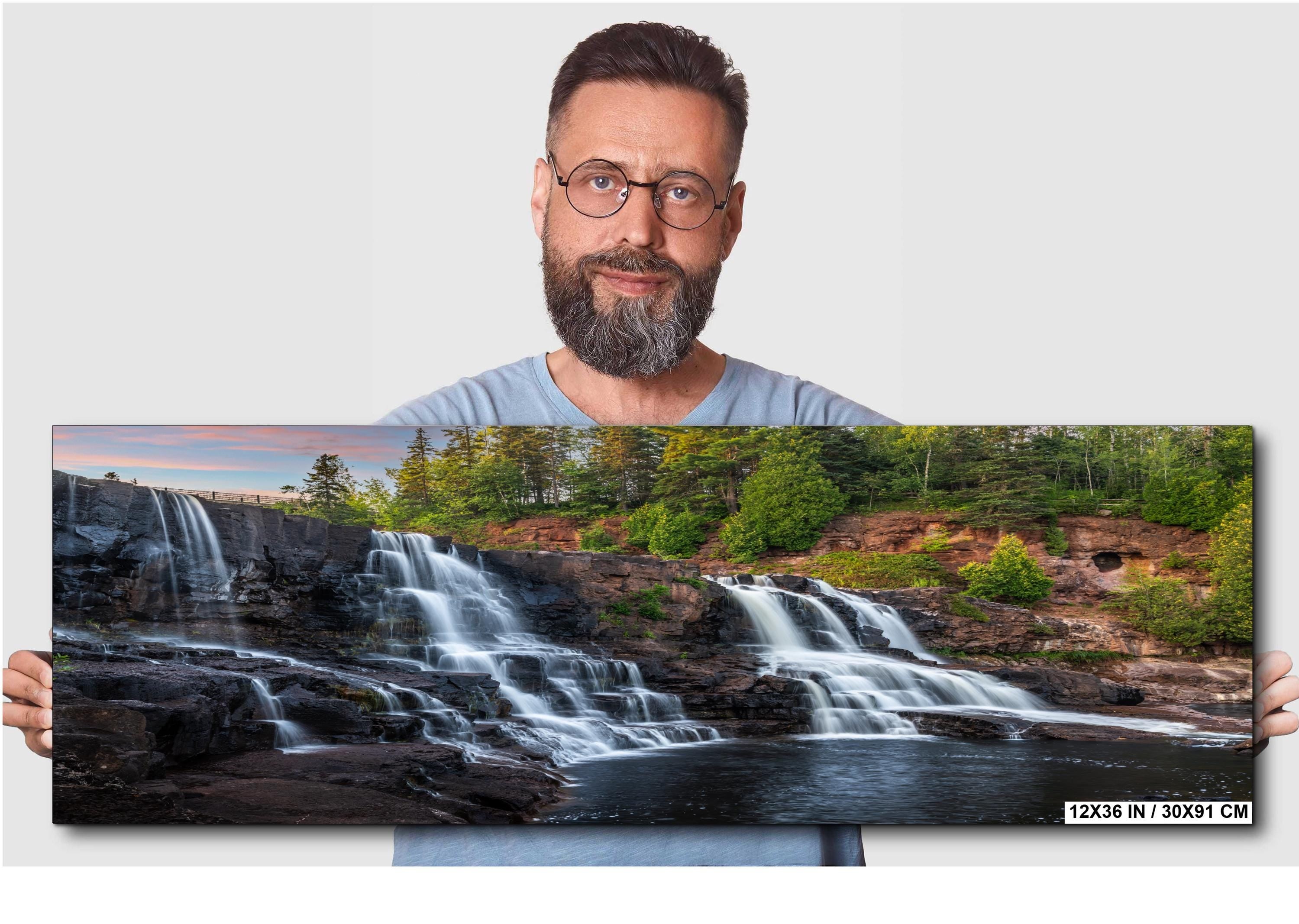 Gooseberry Falls Multi‑Tier Waterfall Minnesota State Park Wall Art Photography Print, Long Exposure North Shore Landscape Aluminum Metal