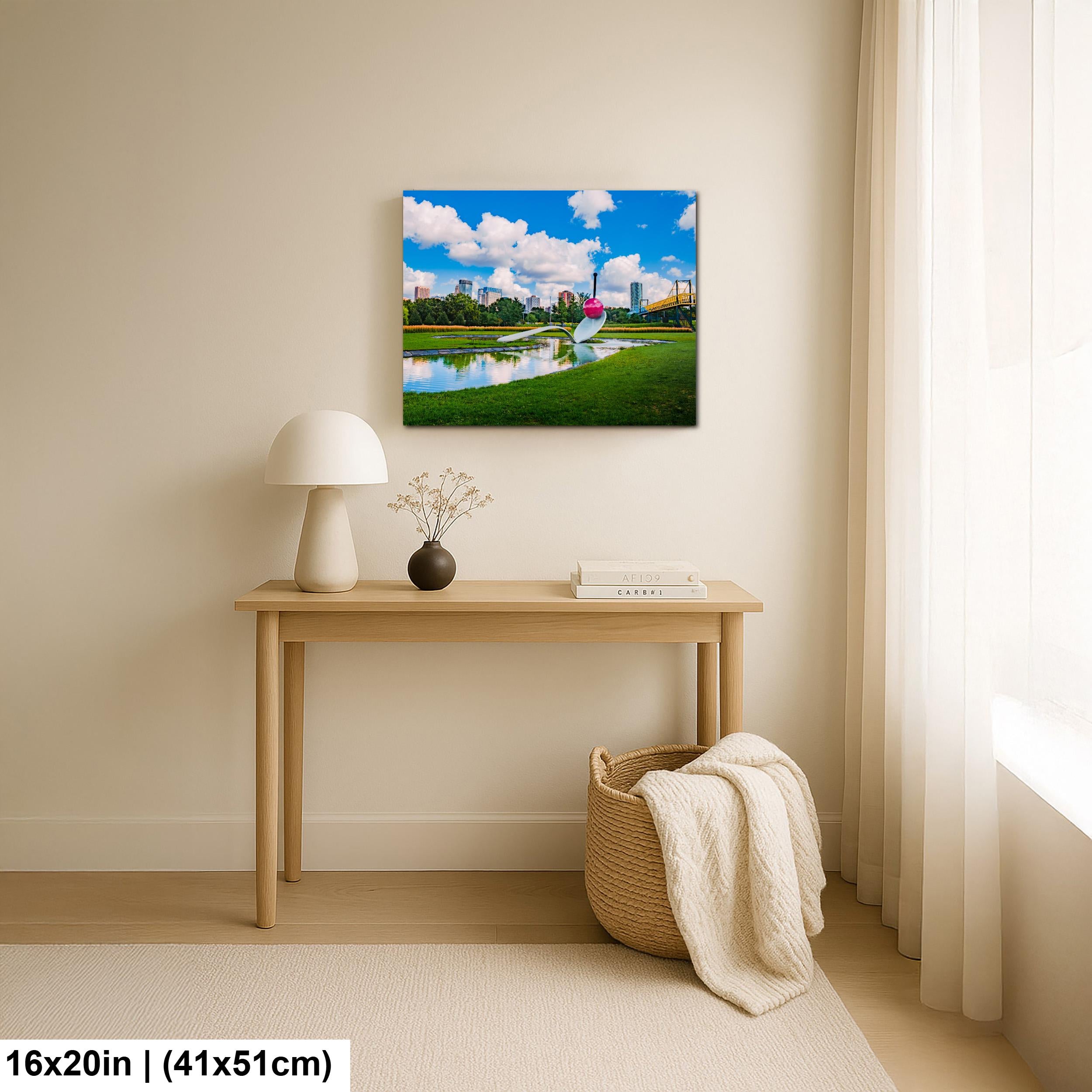 Spoonbridge and Cherry Sculpture Minneapolis Skyline Photography Print, Minnesota Walker Art Center, Modern Art Wall Decor