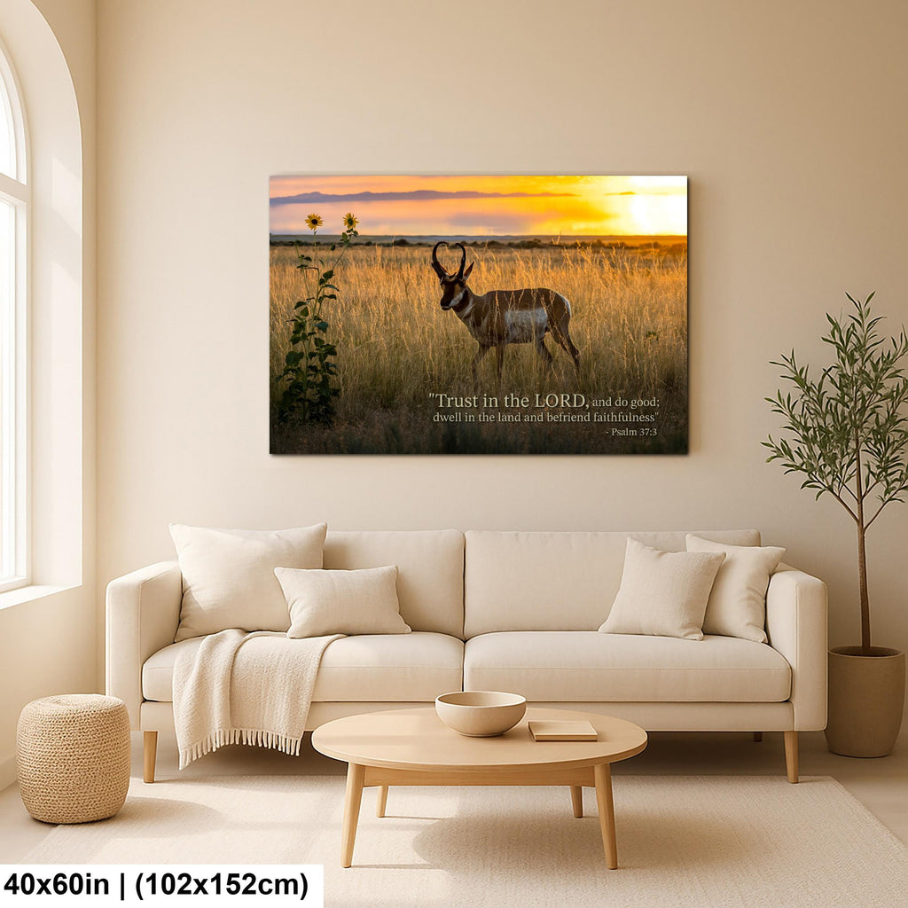 Christian Wall Art – Psalm 37:3 Inspirational Verse & Utah Sunset Landscape Print