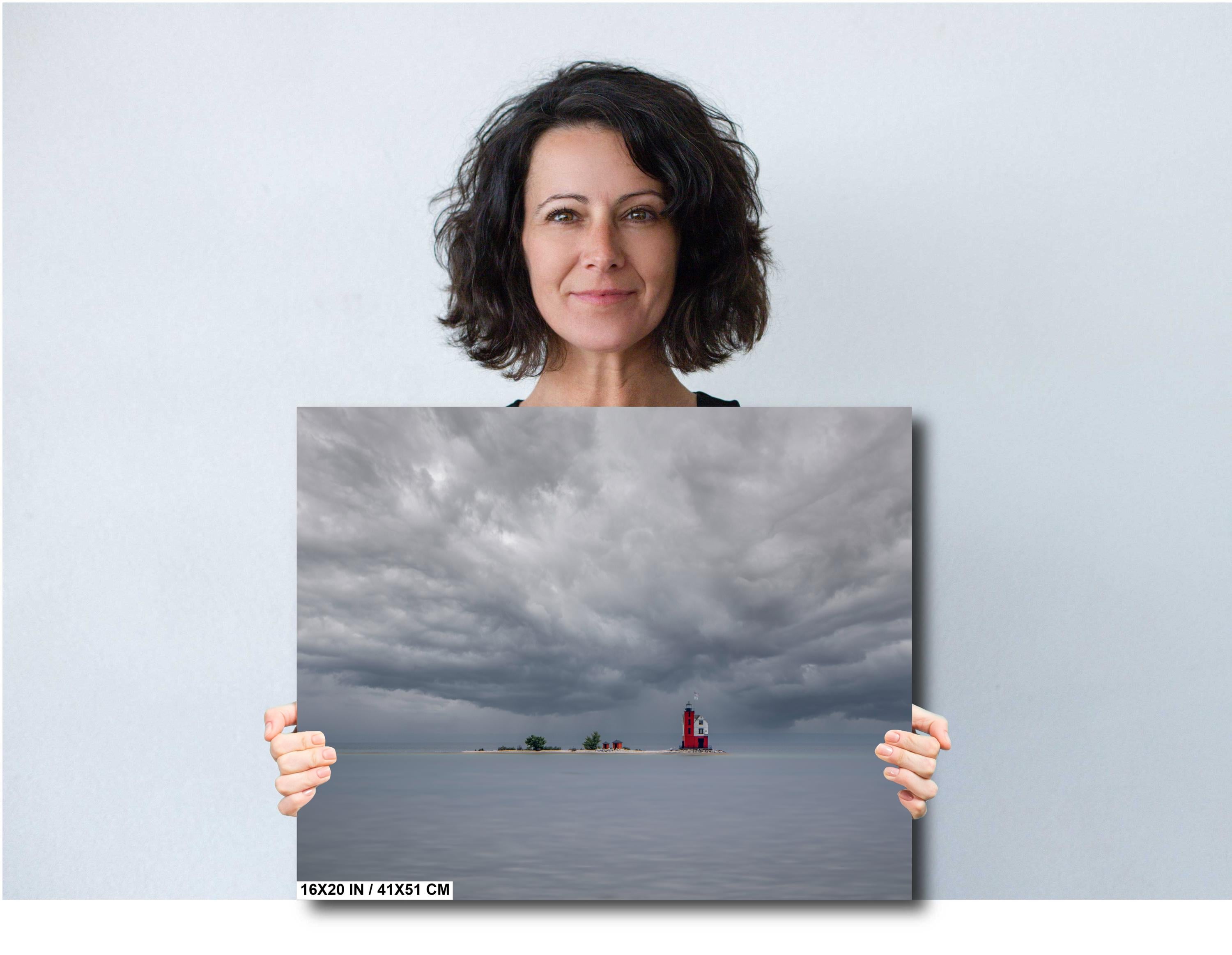 Mackinac Lighthouse: Round Island Light, Michigan Nautical Seascape Wall Art