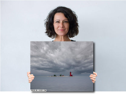 Mackinac Island Lighthouse Print – Round Island Light Photo | Nautical Wall Art Decor