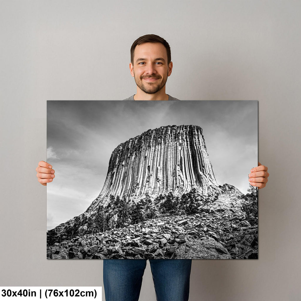 Basalt Monolith: Devils Tower Wyoming Black and White Photography Wall Art