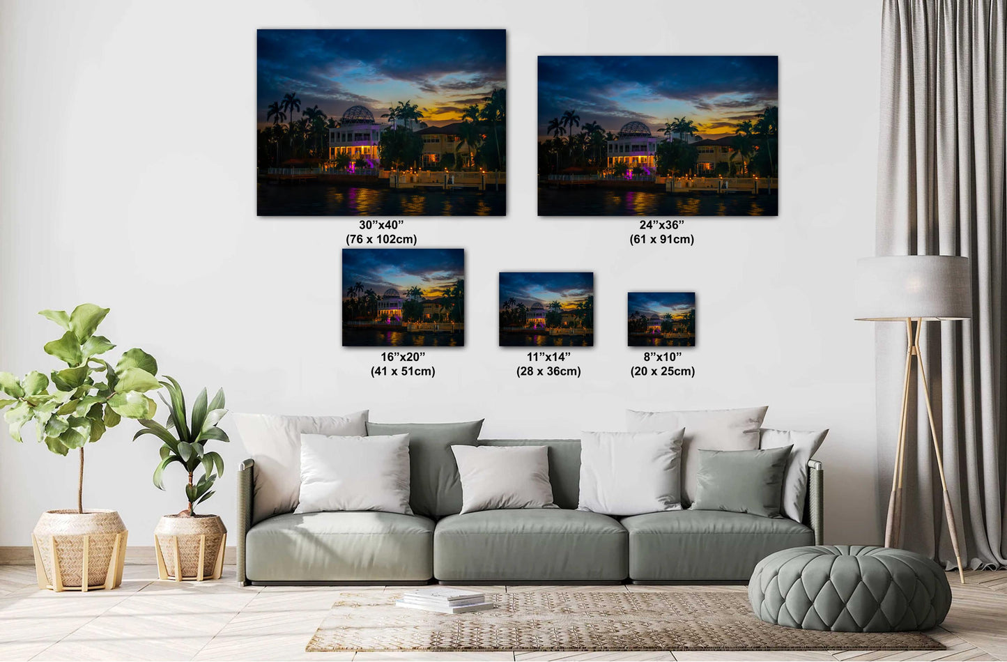 Miami Waterfront Mansion at Golden Hour: Biscayne Bay Florida Print Wall Art Photography Aluminum/Acrylic/Metal/Canvas Scenic Home Decor
