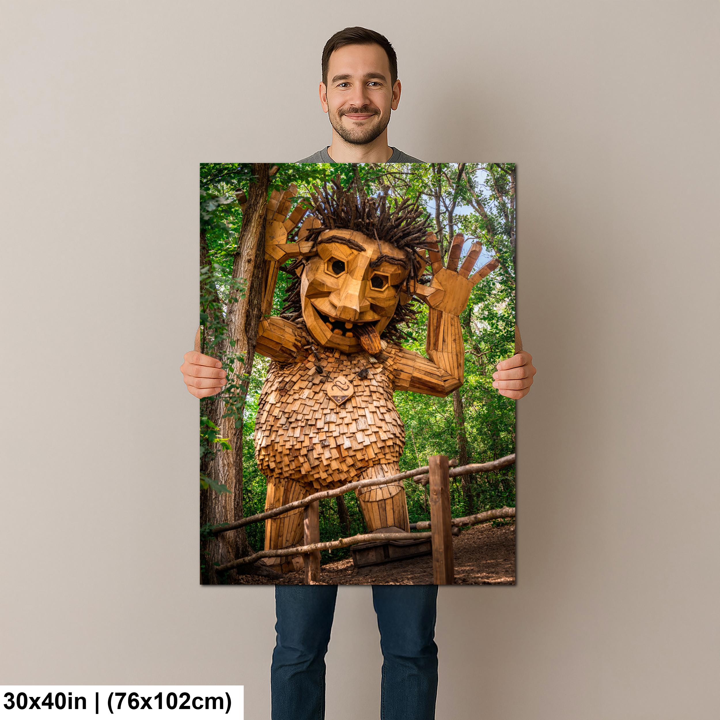 Playful Wooden Forest Troll Sculpture in Detroit Lakes Minnesota Photography Print