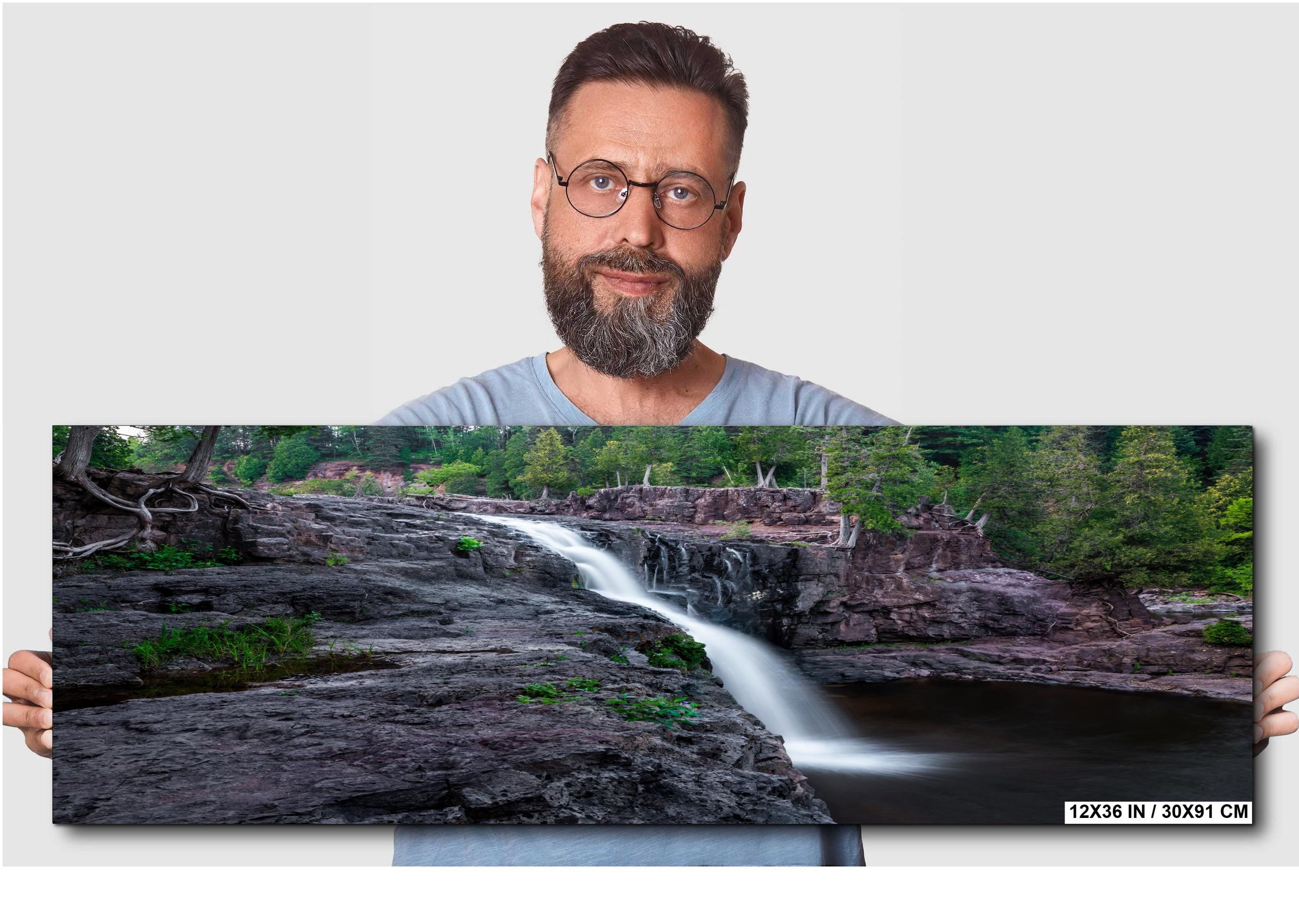 Gooseberry Falls State Park Poster Lower Falls Watercolor-Stylized Photography Print Wall Art, Minnesota Nature Decor, Canvas Metal Acrylic