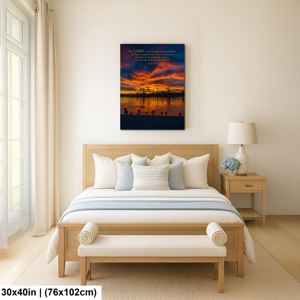 Christian Wall Art – Psalm 28:7 Bible Verse Print | Arizona Sunset Art Decor