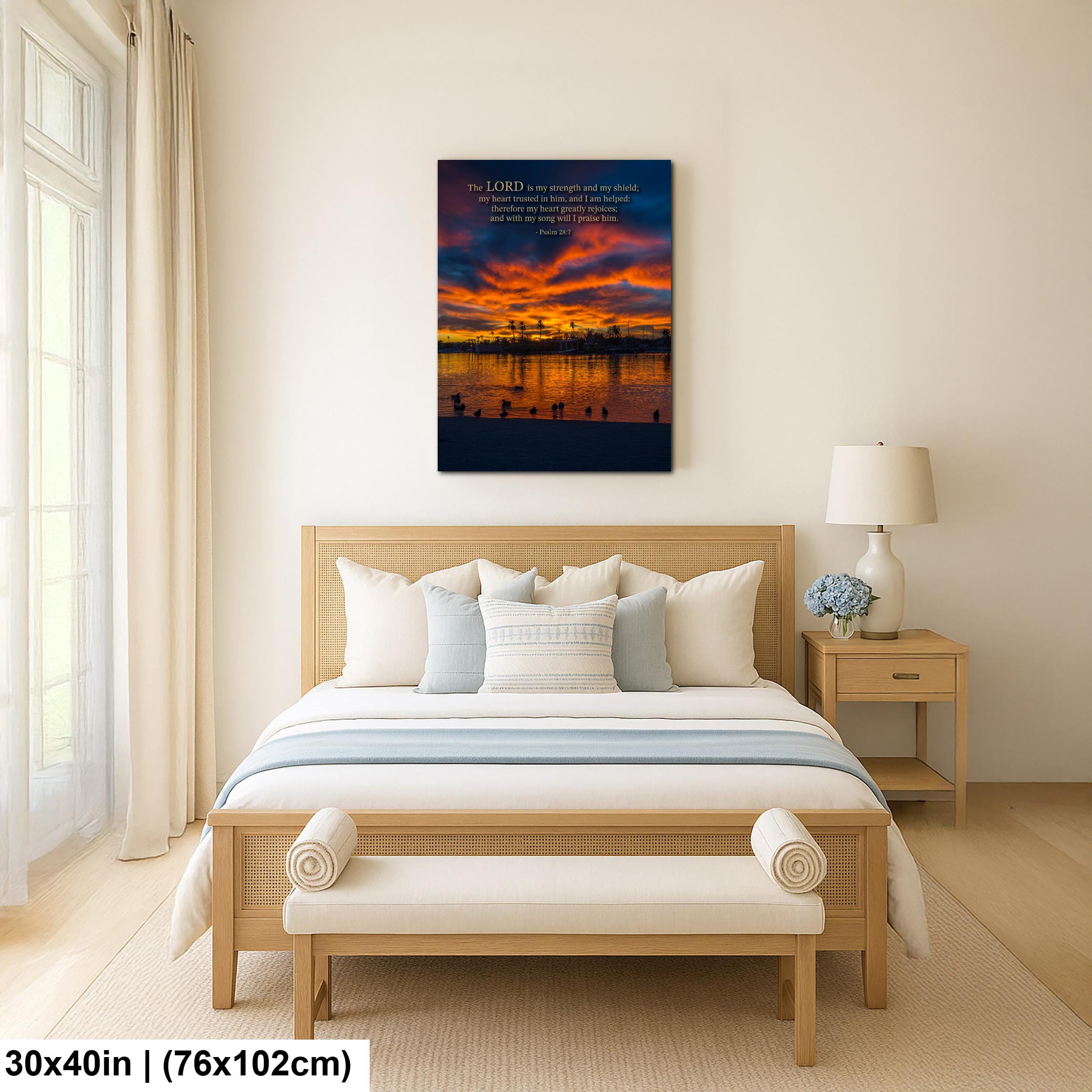Christian Wall Art – Psalm 28:7 Bible Verse Print | Arizona Sunset Art Decor