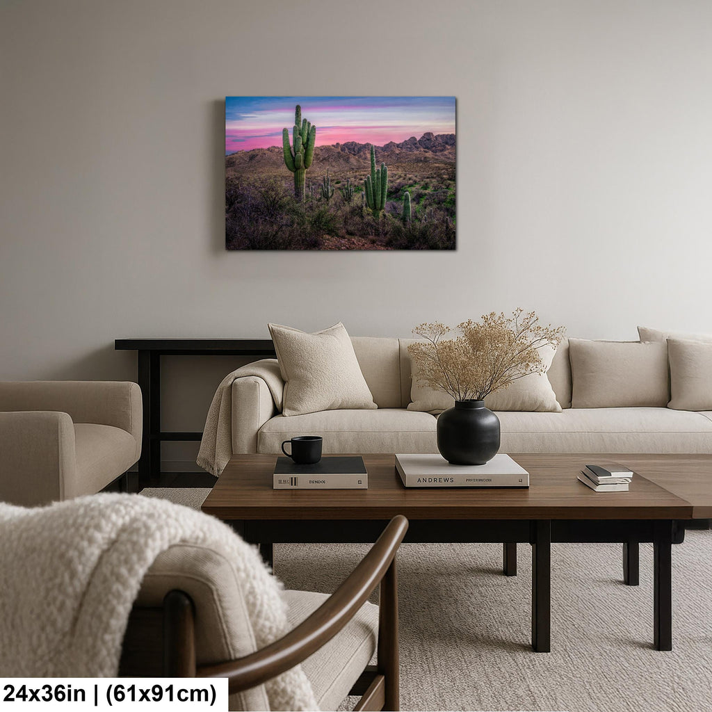 Sonoran Desert Sunset with Saguaros - Catalina State Park Tucson Arizona Photography Print