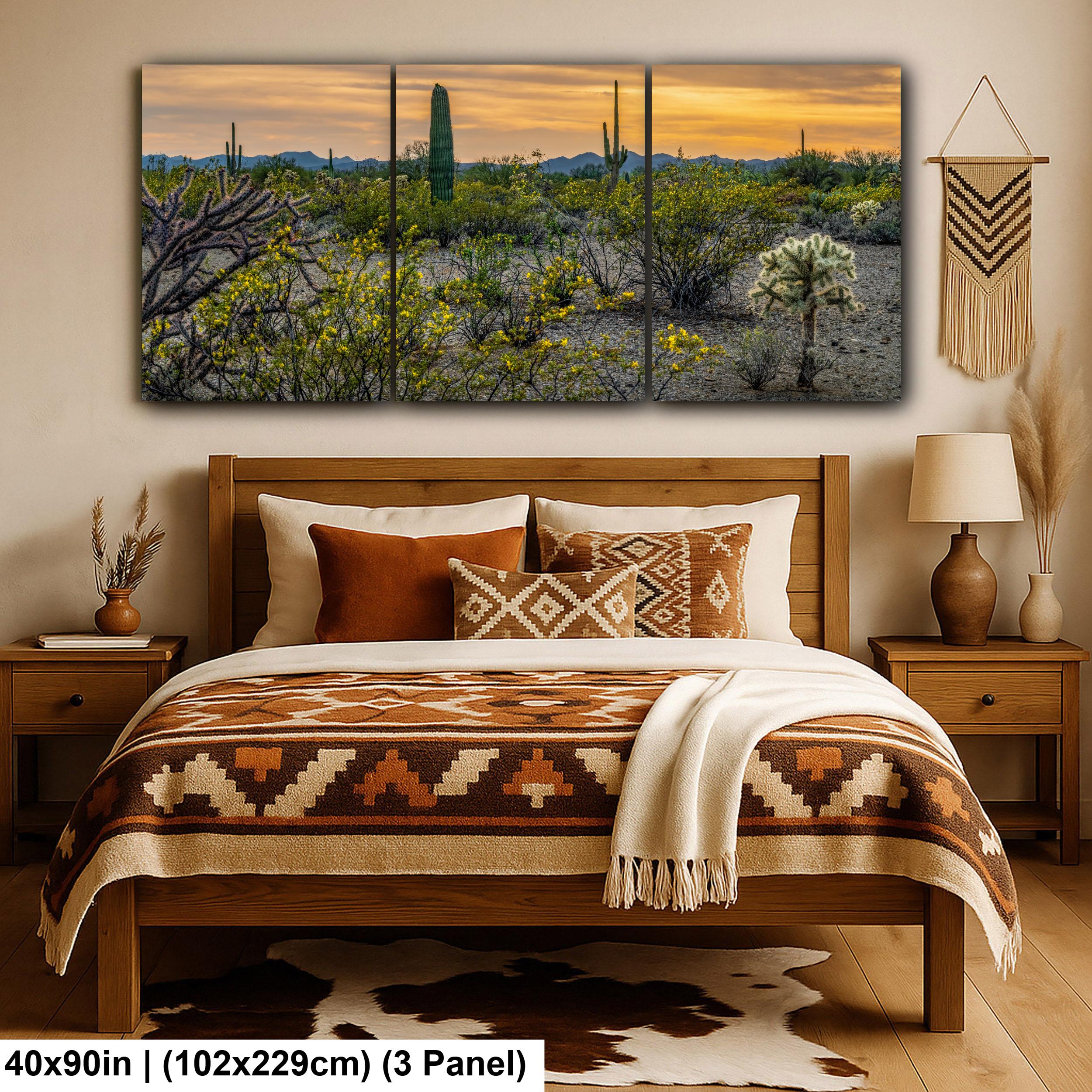 Spring Wildflowers and Saguaros at Dusk Tucson Arizona Photography Print