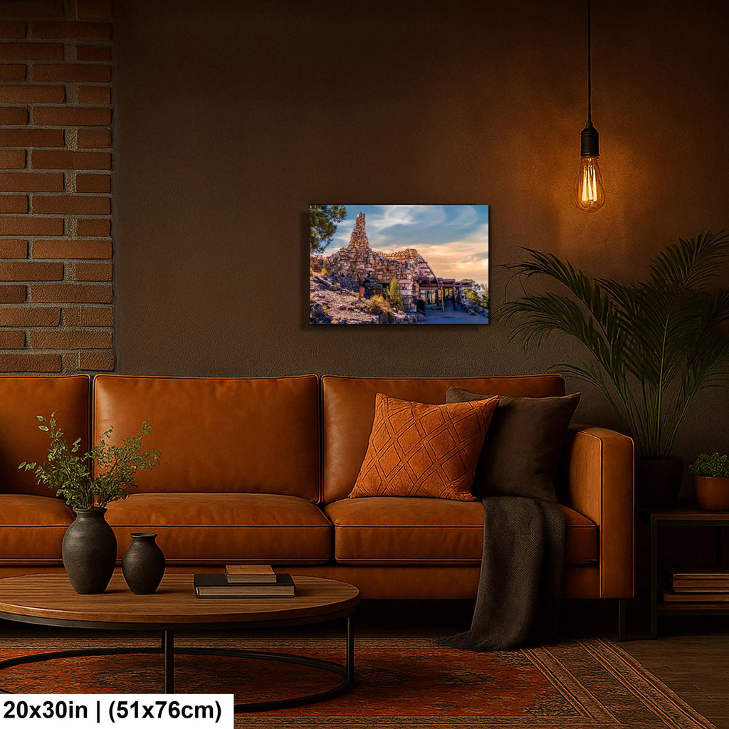 Desert View Watchtower Stone Building at Sunset - Grand Canyon National Park Arizona Photography Print